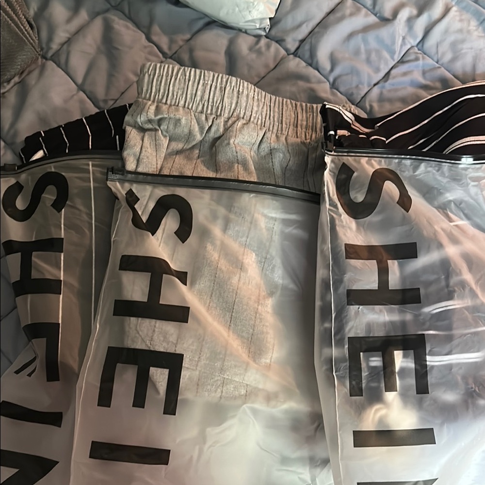 SHEIN Black and Gray Striped Trousers & long lounge pants